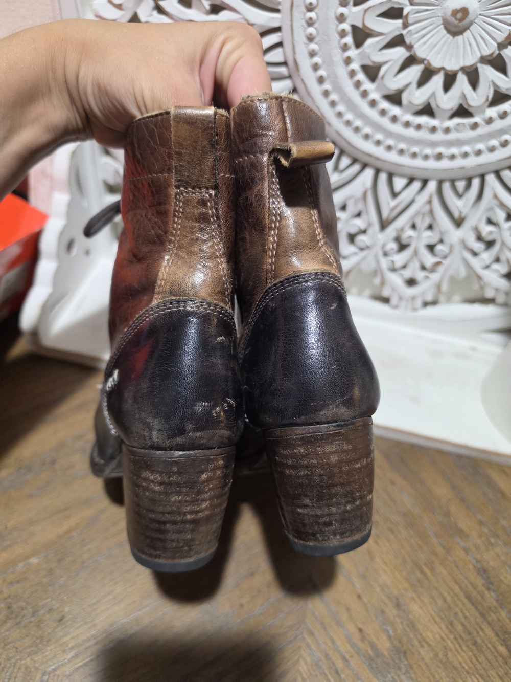 Leather Lace-Up Ankle Boots - Brown/Black - Picture 8 of 12